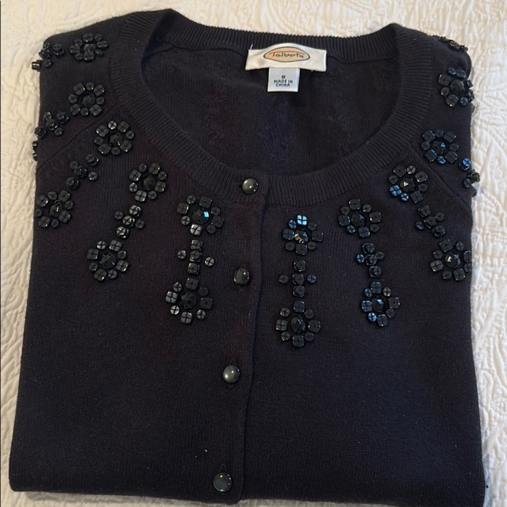 Talbots Black Beaded Sweater  3/4 length sleeves - Picture 4 of 5